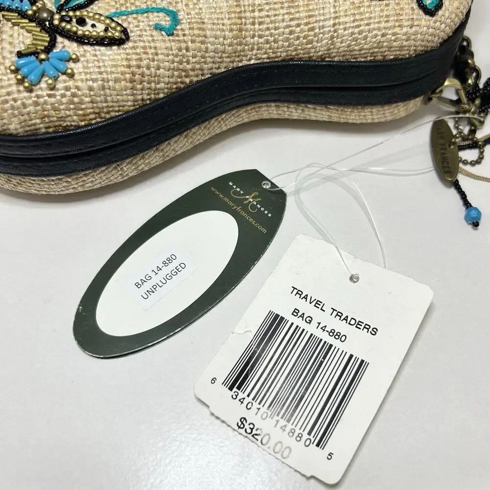 Mary Frances Unplugged Cream Woven and NWT Turquoise Beaded Guitar Bag *RARE - Picture 5 of 16